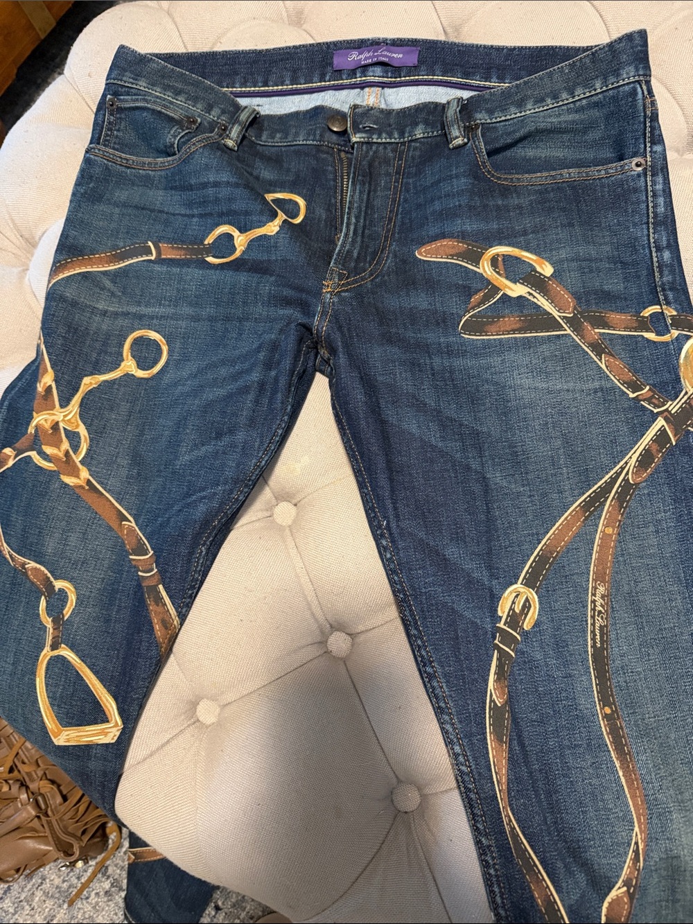 Ralph Lauren Purple Label Blue Skinny Jeans with Equestrian Print